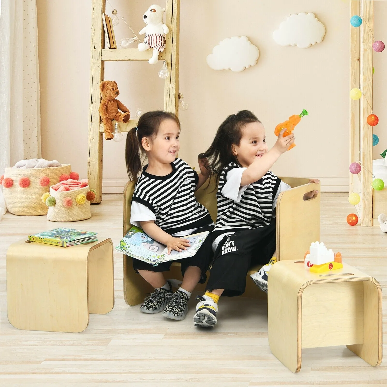 3 Piece Kids Wooden Table and Chair Set