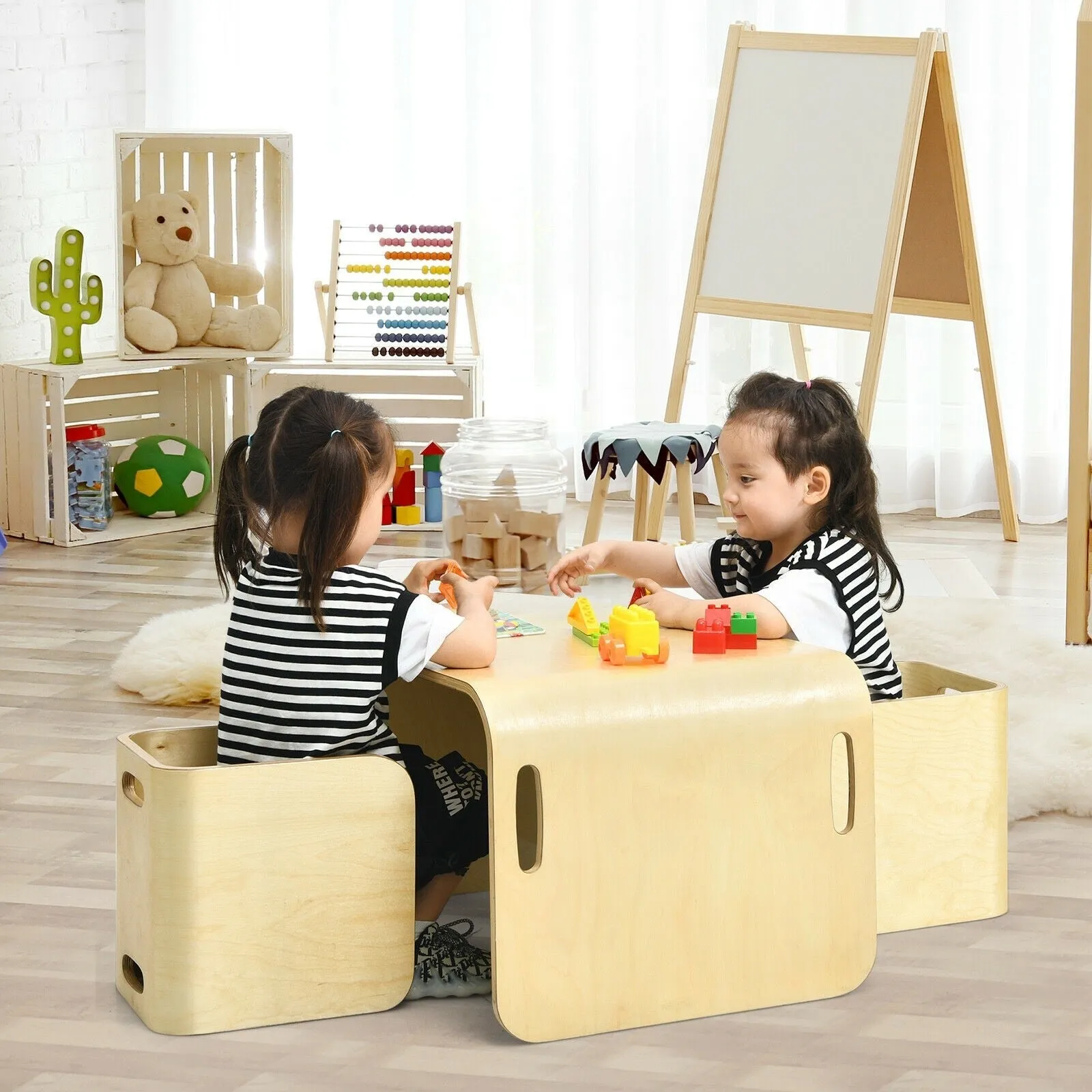 3 Piece Kids Wooden Table and Chair Set