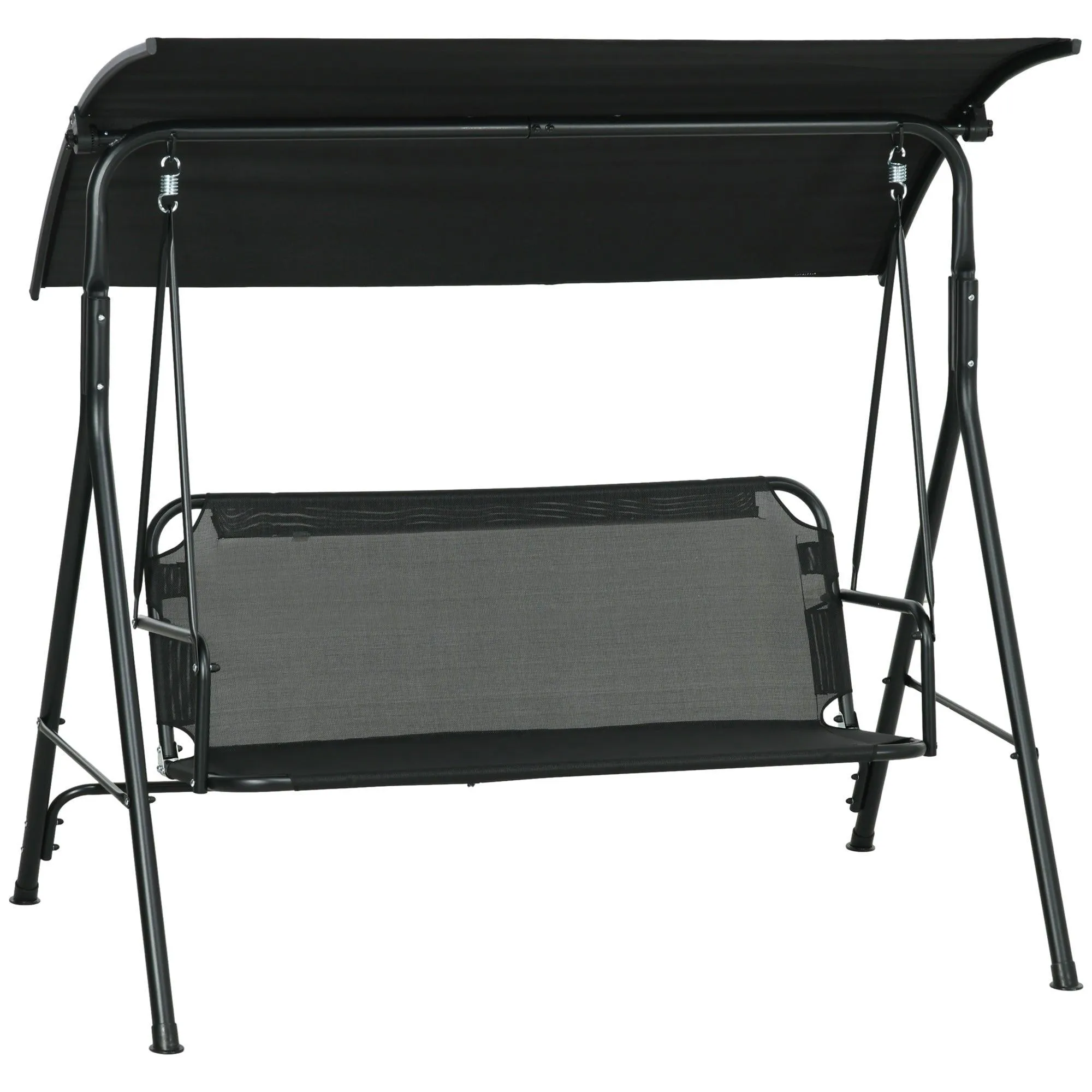 3-Seat Patio Swing Chair, Removable Cushion, Steel Frame, Adjustable Canopy, Black