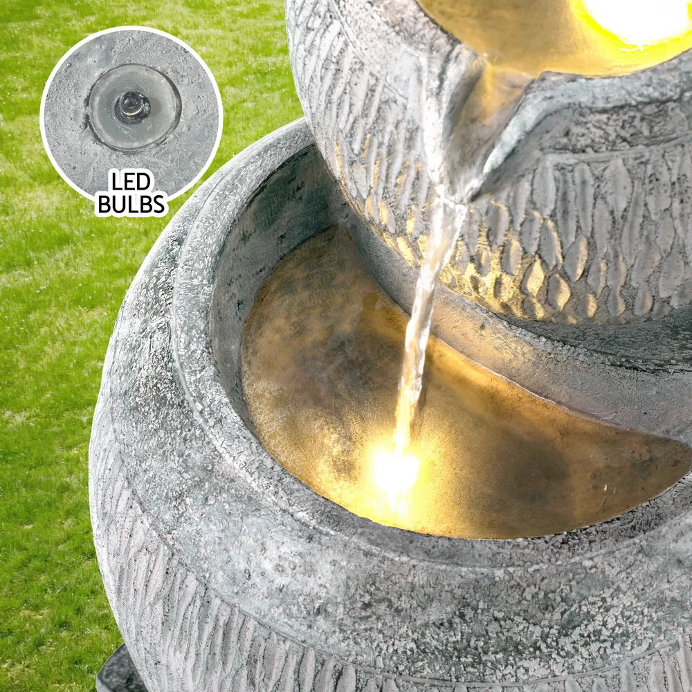 3 Tier Solar Fountain Water Feature Bird Bath Garden LED Light 80CM Grey