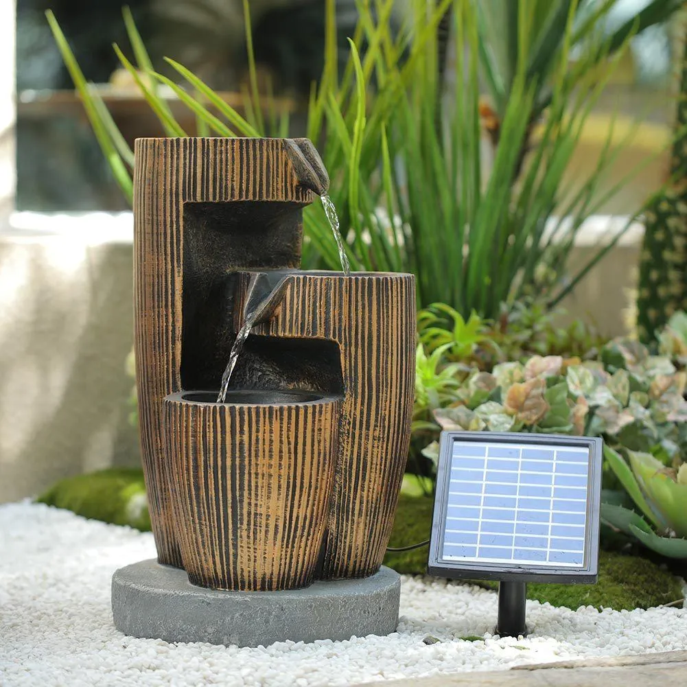 3-Tier Wooden Barrel Water Pump Fountain Cascading Feature