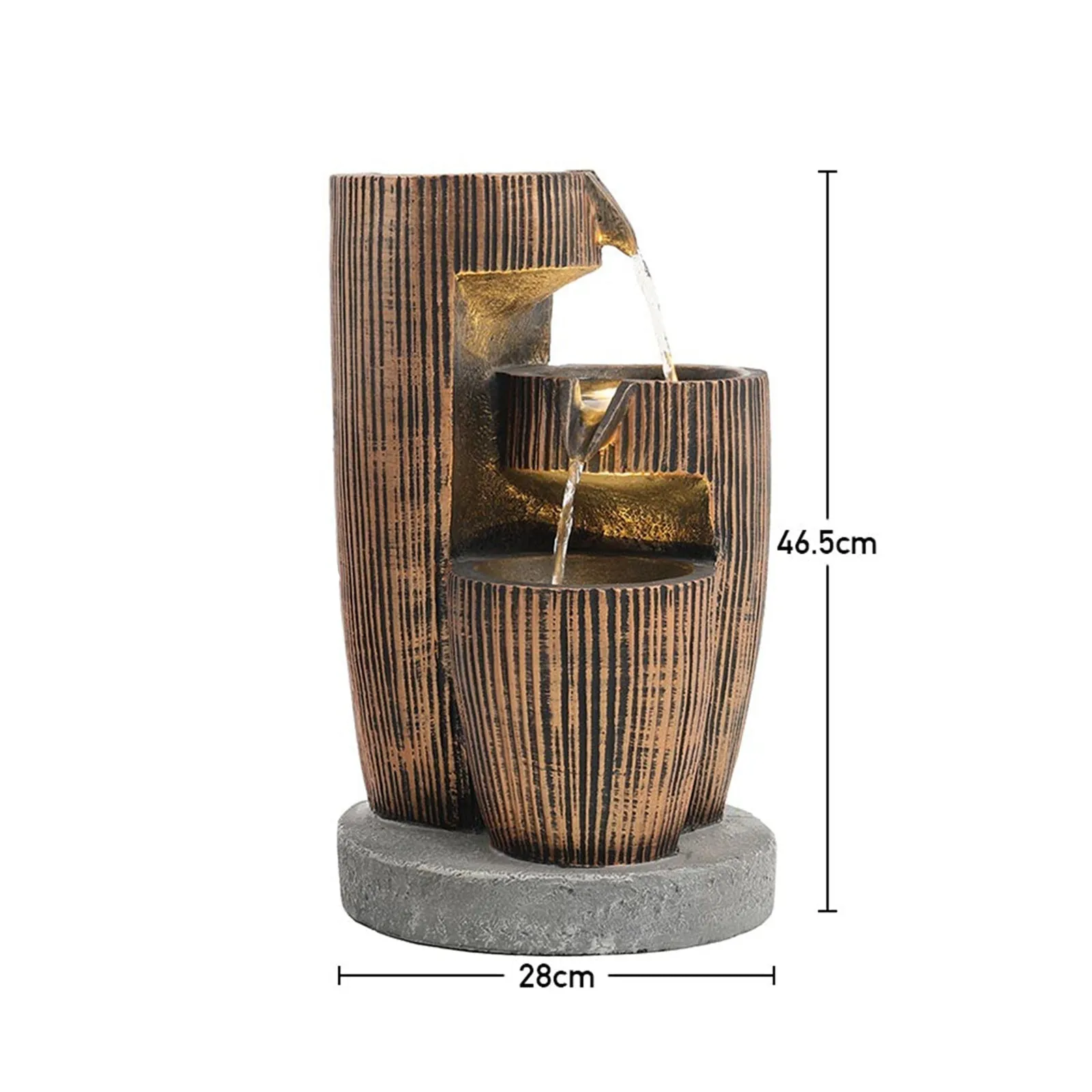 3-Tier Wooden Barrel Water Pump Fountain Cascading Feature