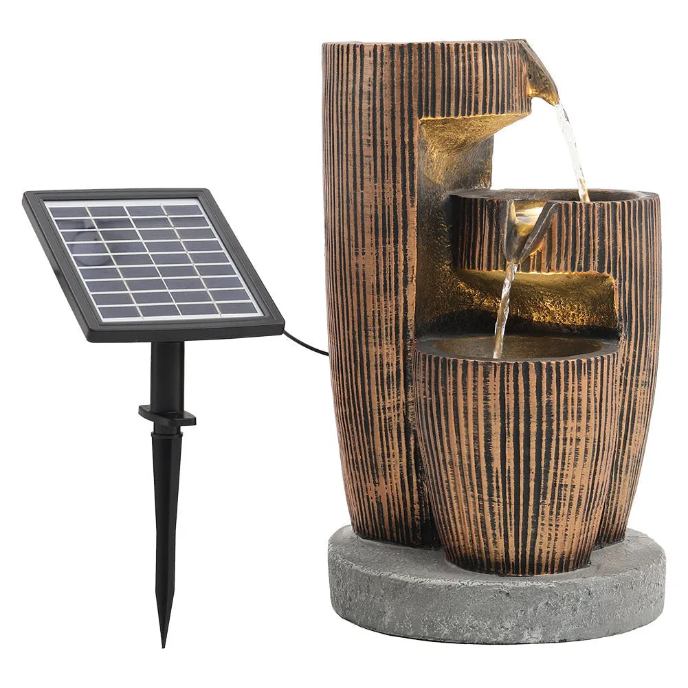 3-Tier Wooden Barrel Water Pump Fountain Cascading Feature