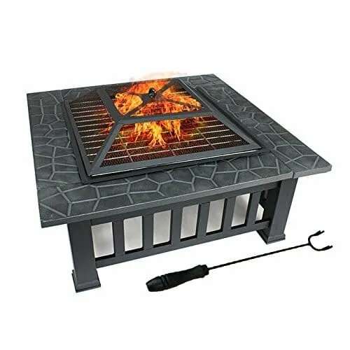 32 Inch Metal Portable Courtyard Fire Pit with Heating and Cooking Accessories