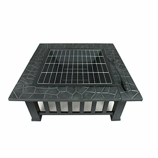 32 Inch Metal Portable Courtyard Fire Pit with Heating and Cooking Accessories