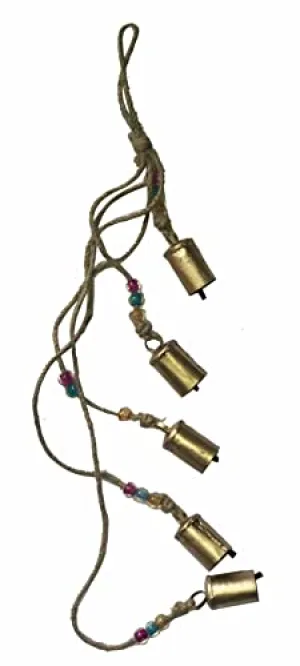 5 Chimes Bells Garland in Gold Finish with Glass Beads for Home & Garden Decoration 8 x 3 x 80 cm