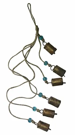 6 Chimes Bells Garland in Antique Gold Finish with Glass Beads for Home & Garden Decoration 6 x 3 x 80 cm