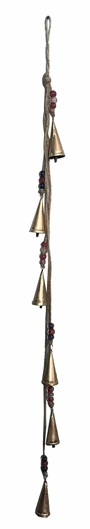 6 Metal Cone Bells Garland with Hanging Chime Bells & Glass Beads for Outdoor & Indoor Decoration 8 x 3 x 95 CM