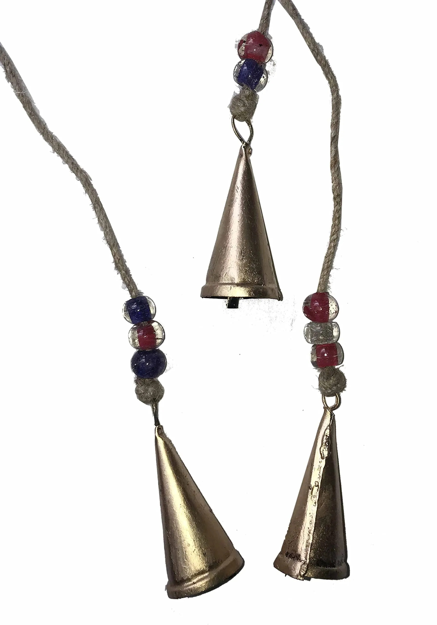 6 Metal Cone Bells Garland with Hanging Chime Bells & Glass Beads for Outdoor & Indoor Decoration 8 x 3 x 95 CM