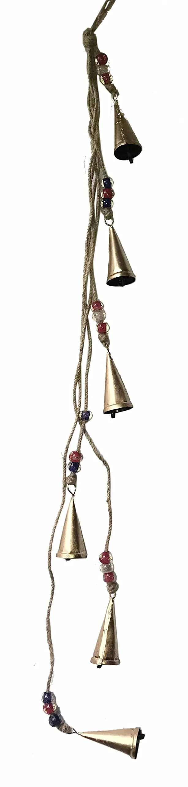 6 Metal Cone Bells Garland with Hanging Chime Bells & Glass Beads for Outdoor & Indoor Decoration 8 x 3 x 95 CM