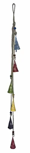 6 Metal Cone Bells Multicolor Hanging Wind Chime with Bells and Glass Beads for Outdoor & Indoor Hand Painted Bells Garland, 8 x 3 x 80 cm