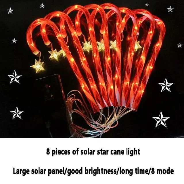 8 Piece Solar-powered Water Resistant Christmas Cane Lights