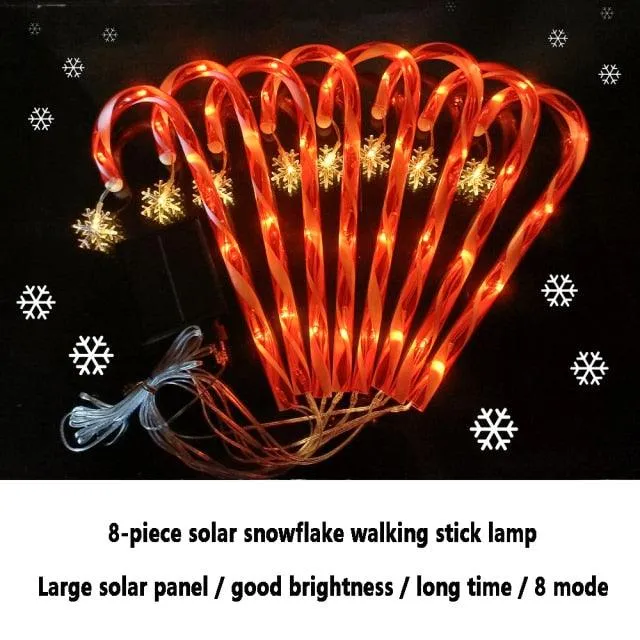 8 Piece Solar-powered Water Resistant Christmas Cane Lights