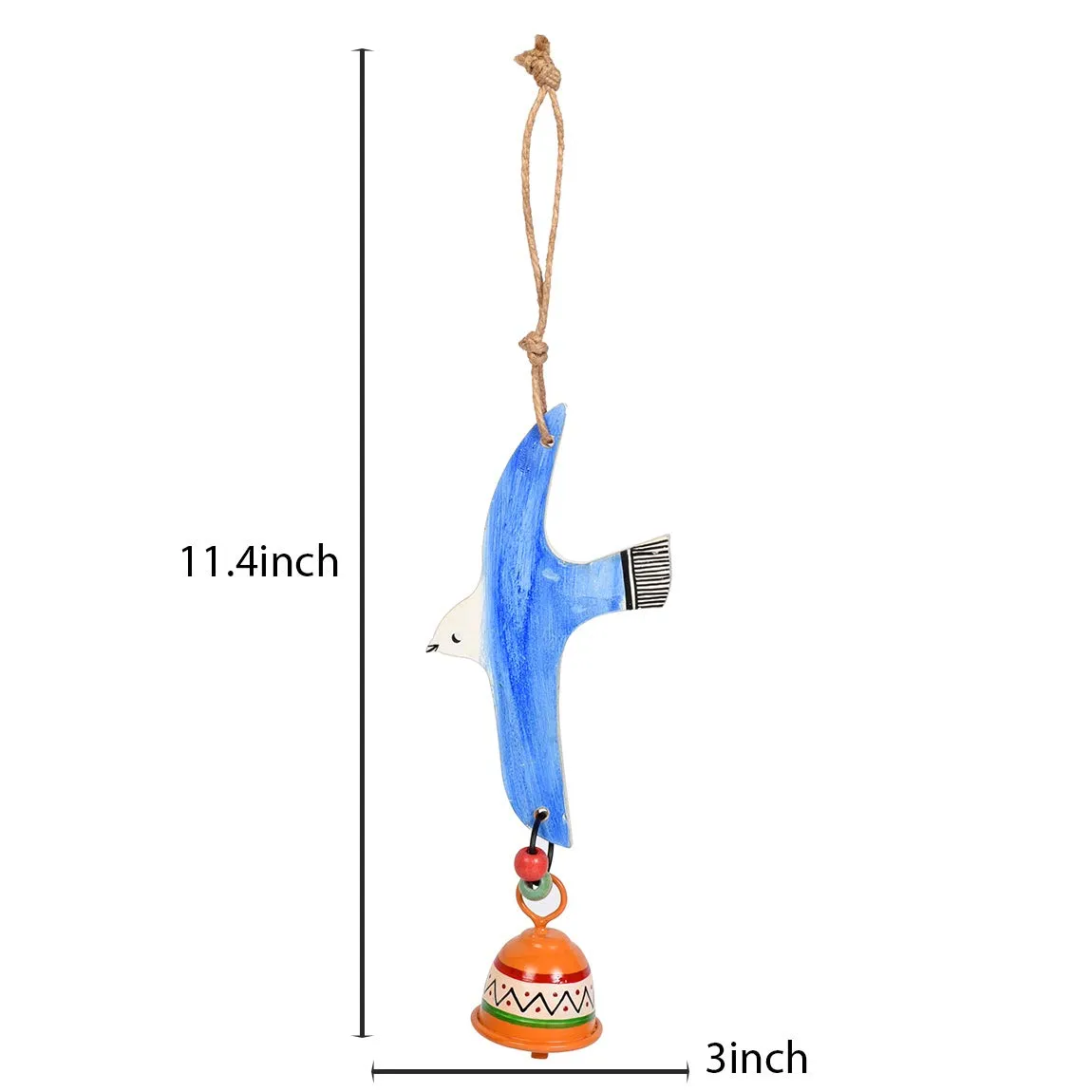 Aakriti Art Creations Handpainted Blue Fly Bird Wind Chimes with Metal Bell for Home Decoration