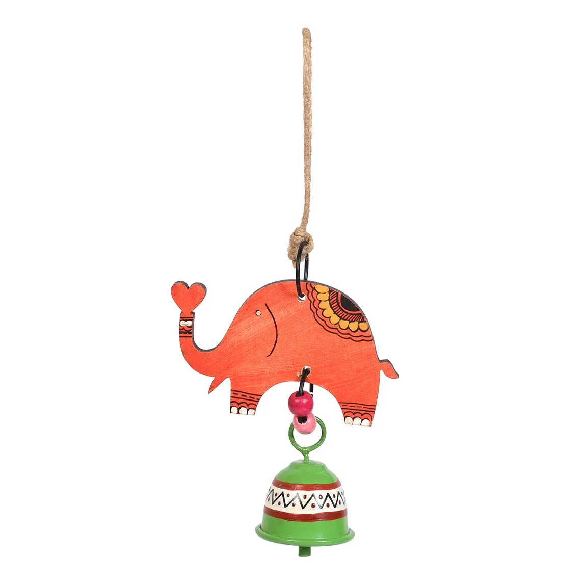 Aakriti Art Creations Handpainted Elephant Wind Chimes with Metal Bell for Outdoor Hanging and Home Decoration