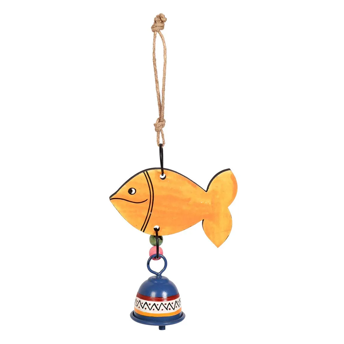 AAKRITI ART CREATIONS Wood and Metal Handpainted Orange Fish Wind Chimes for Home Decorative (Multicolour)