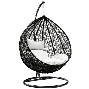 ABS MODERN CRAFTS AND LANDSCAPING Single Seater Hammock Swing Chair with Stand and Cushion for Patio Balcony Garden Terrace Living Room Relaxing Chair|Jhula (Black-B)