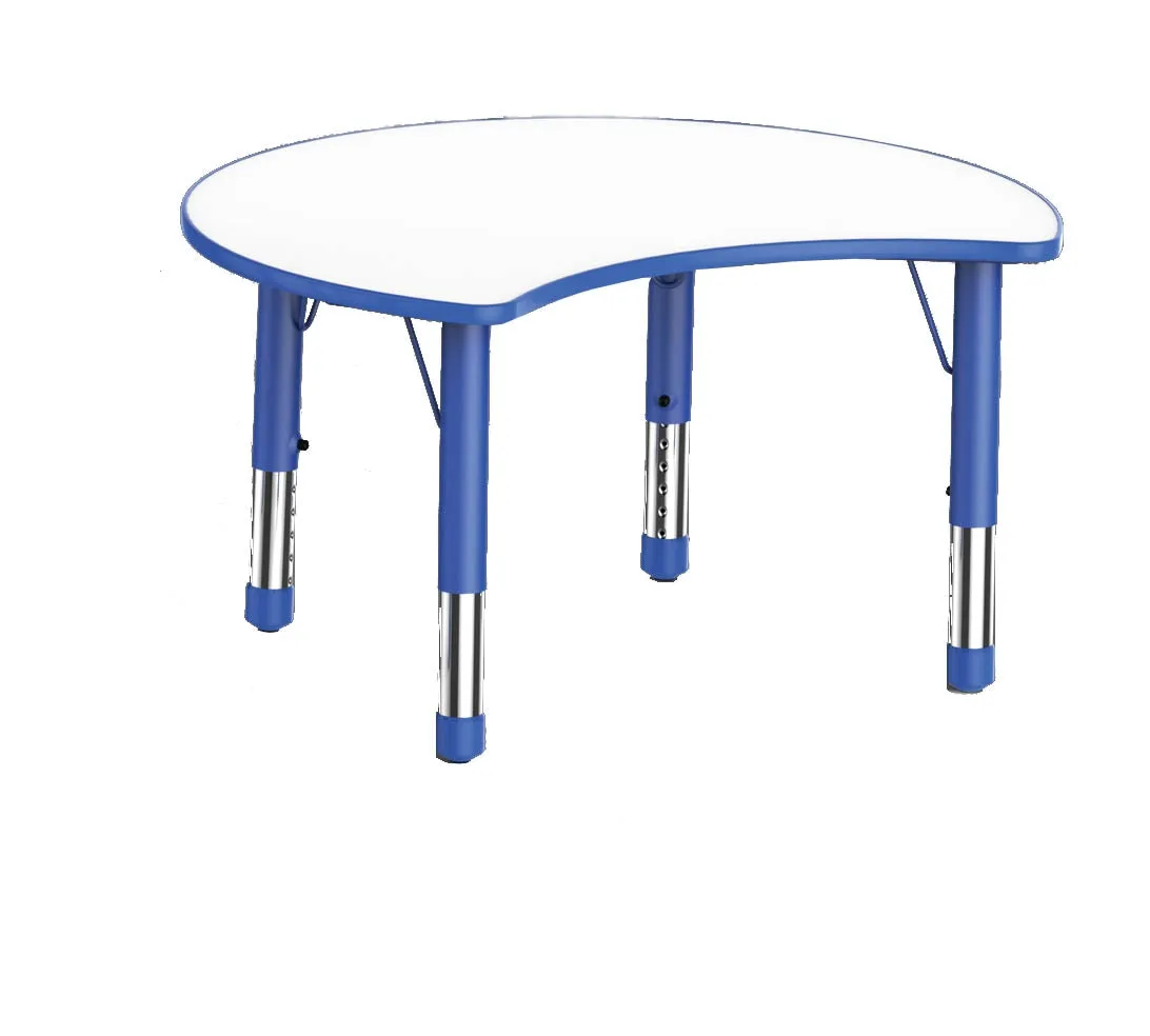 Adjustable Half Moon Polyethylene Table with Orchid White Top - All Heights and Colours