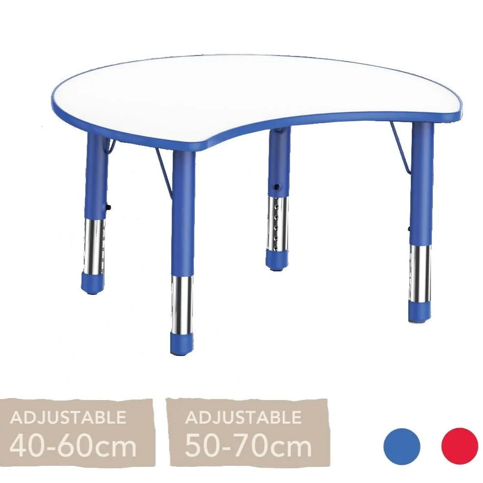 Adjustable Half Moon Polyethylene Table with Orchid White Top - All Heights and Colours