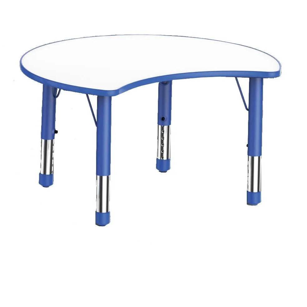 Adjustable Half Moon Polyethylene Table with Orchid White Top - All Heights and Colours