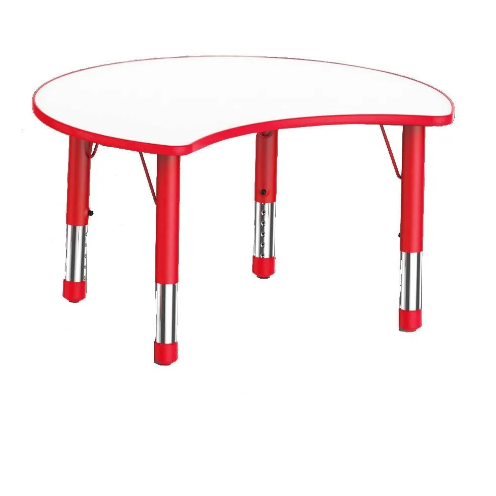 Adjustable Half Moon Polyethylene Table with Orchid White Top - All Heights and Colours