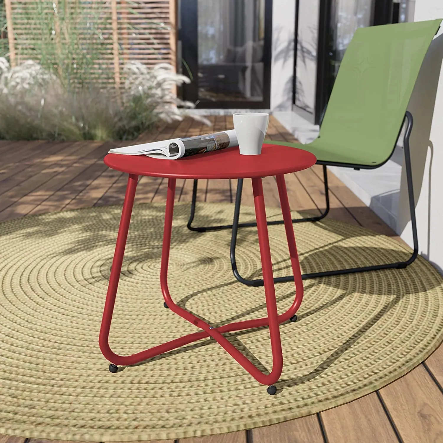 Akifi Craft Minu Side Table/Coffee Table/Utility Table/End Table Lightweight, Weather Resistant, Bedside Table for Living Room, Hallway, Bedroom, Garden, Terrace, Balcony (Red)