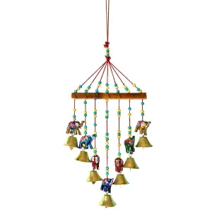 Antlantic wood store Wood Based Hand Made Elephant Wind Chime with Bells for Home/Office/Garden Decoration Door/Wall Hanging (1)