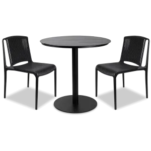 Cafe Collection Round 3pc Dining Suite in Gunmetal with UV Plastic Chairs (PP)