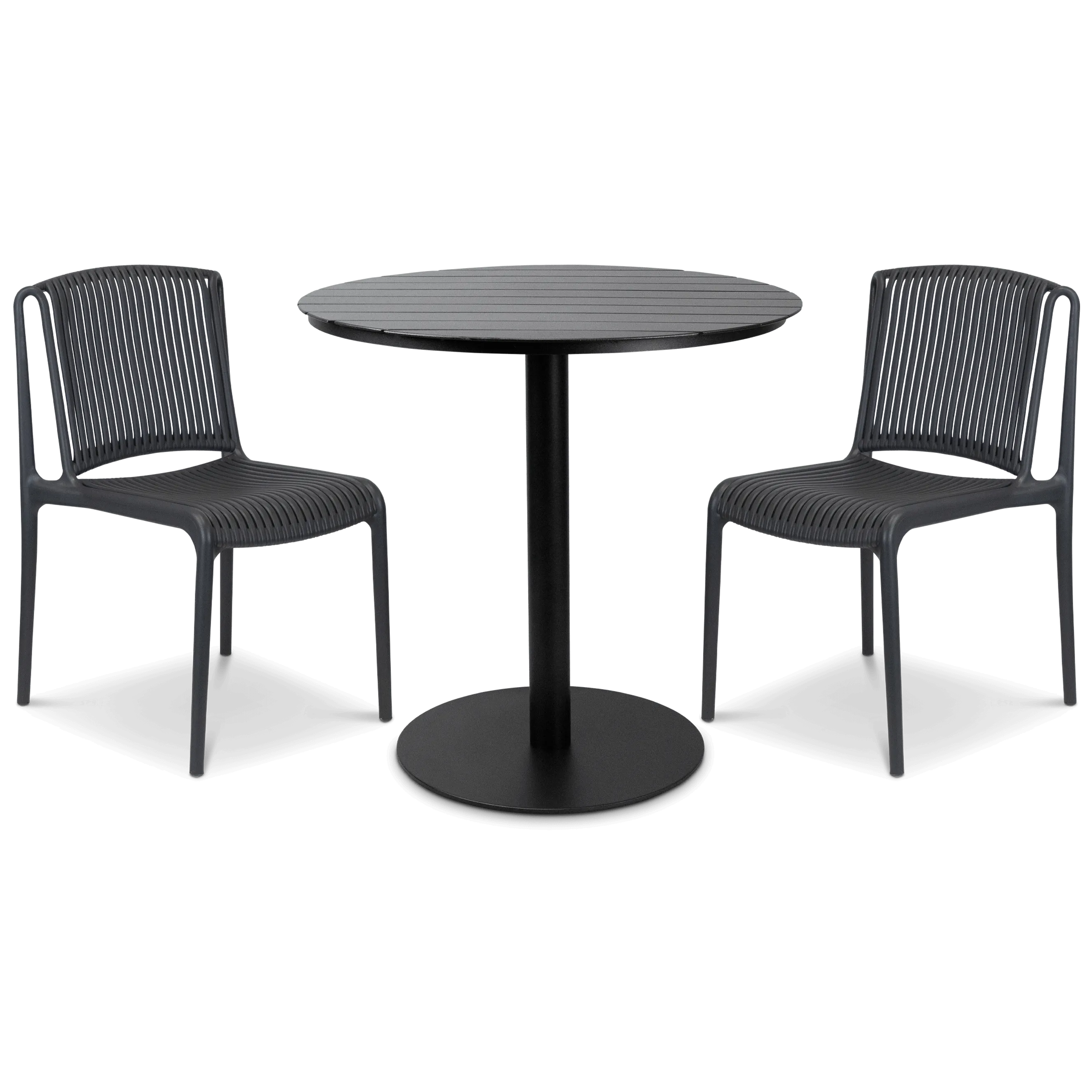 Cafe Collection Round 3pc Dining Suite in Gunmetal with UV Plastic Chairs (PP)