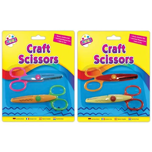 Children's Safety Zig Zag Wavy Edge Scissors - 2 Pack Assorted Colours Craft Supplies Kids Art Tools