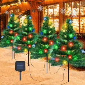 classic Christmas Decorations Outdoor 4 Pack Solar Christmas Tree with 80pcs Multi-Color C6 Snowflake Led Lights 8 Lighting Modes Waterproof Pathway Lights for Outside Garden and Yard Patio 4 Snowflake Lights