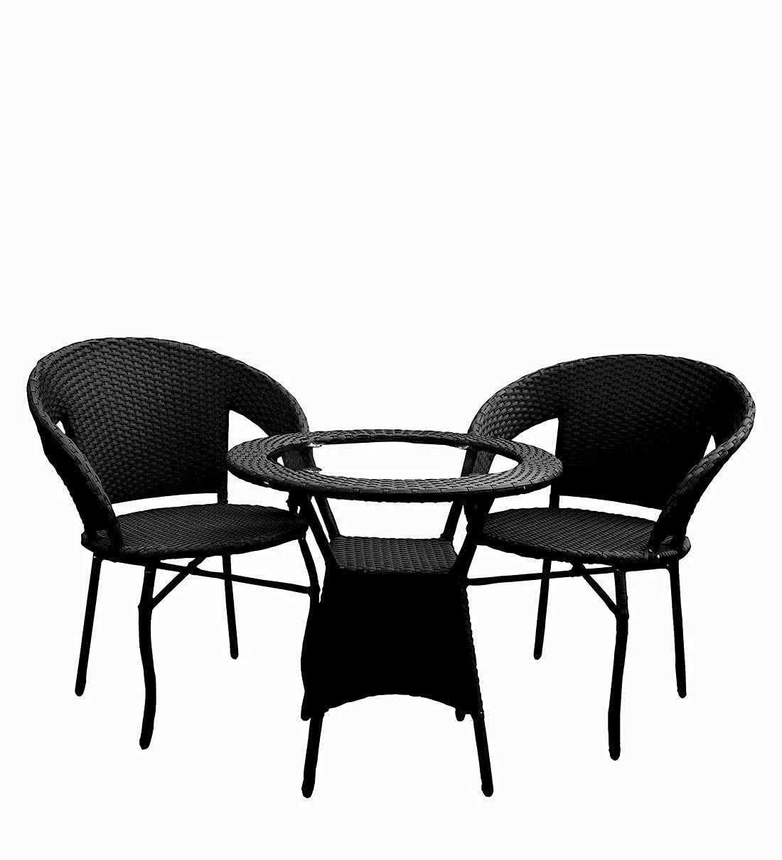 CORAZZIN Garden Patio Seating Chair and Table Set Outdoor Balcony Garden Coffee Table Set Furniture with 1 Table and 2 Chairs Set (Black)