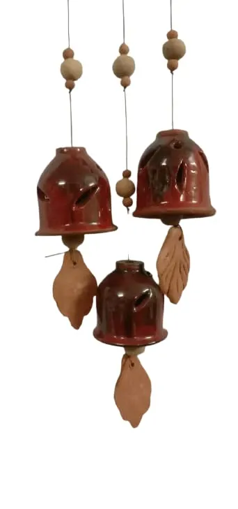 Craft Park Terracotta Indoor/Outdoor Wall Hanging Bells Wind Chimes - Garden & Office – Clay Wind Charm Ceramic Finish Bell Shape Positive Energy Wind Chimes for Home(Random Color)