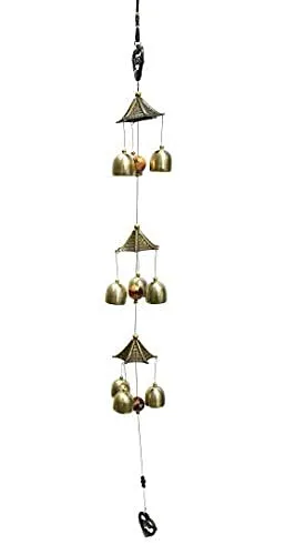 Crafts Collection Store Metallic 3 Steps Wind Chime | Home Garden Decoration Gift Item | 30 inch with 9 Brass Bells