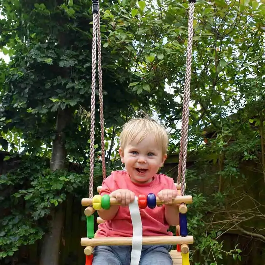 Deluxe Wooden Beaded Baby Swing: Safe & Interactive