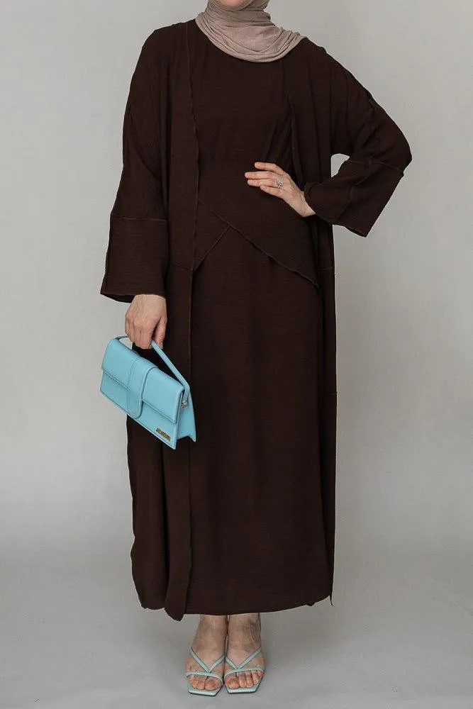 Divina three piece maxi lightweight abaya in coffee brown