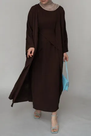 Divina three piece maxi lightweight abaya in coffee brown