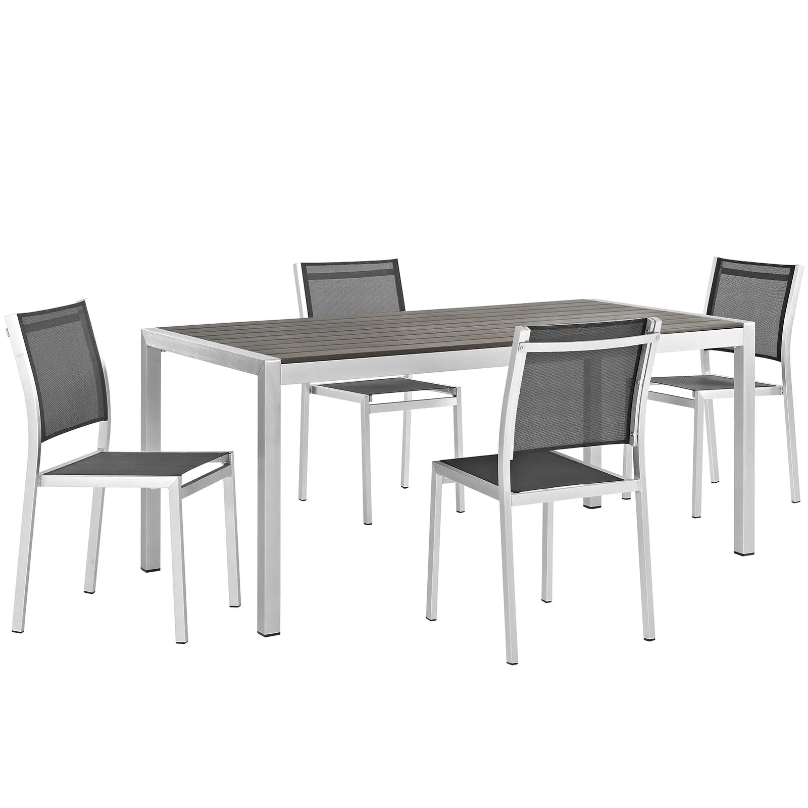 Durable Shore Outdoor Patio Aluminum Dining Room Sets In Silver Black - 5 Piece