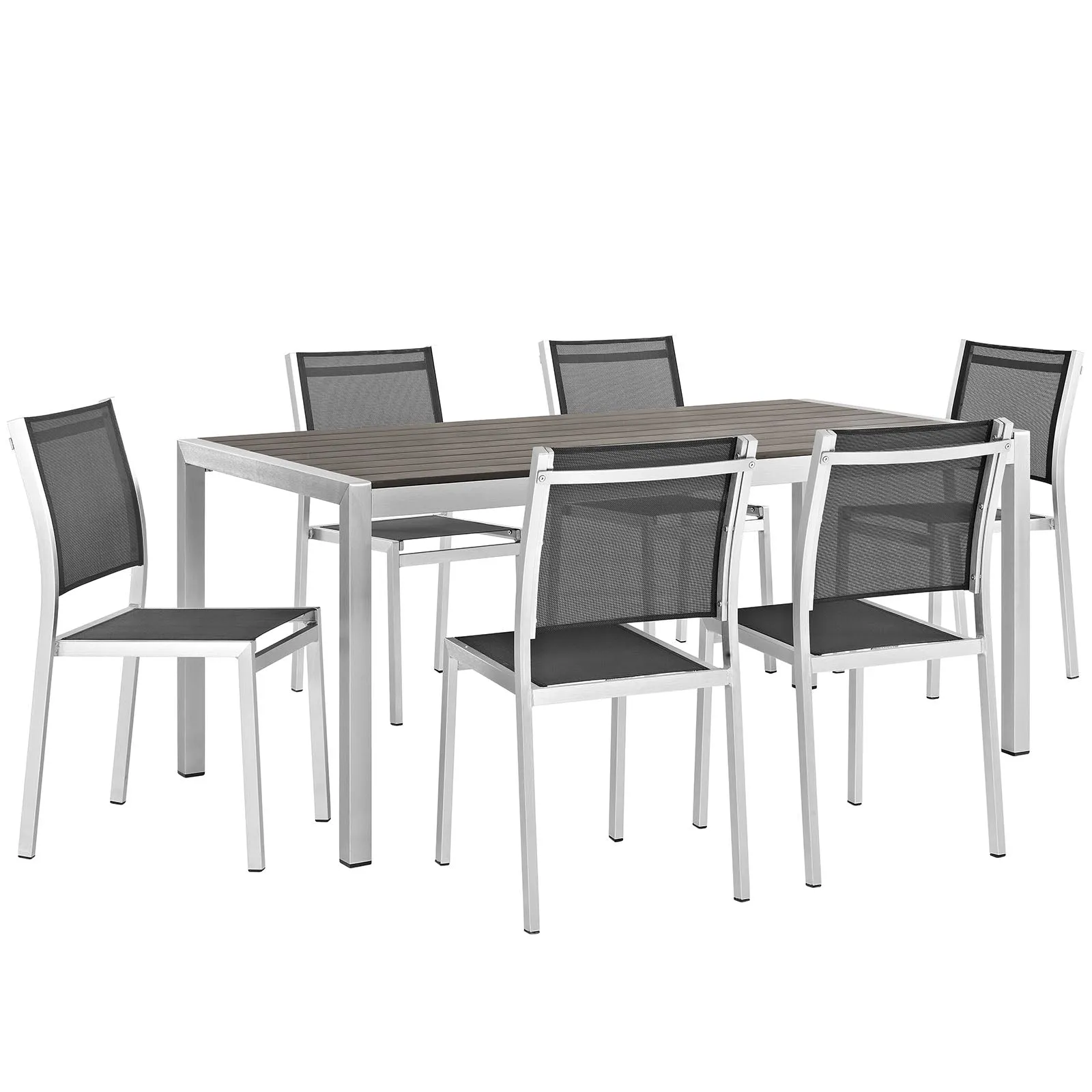 Durable Shore Outdoor Patio Aluminum Dining Room Sets In Silver Black - 5 Piece