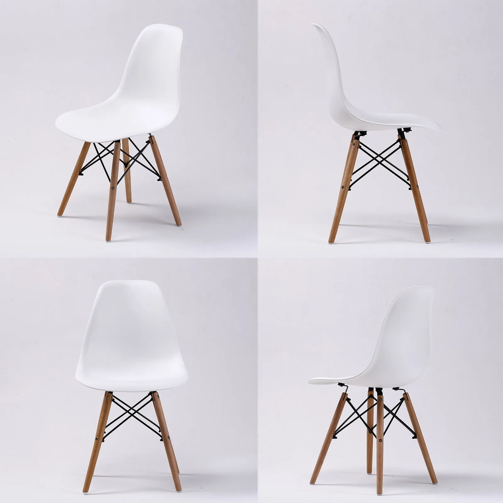 Durable White Retro Dining Chairs Set of 4 with Beech Legs