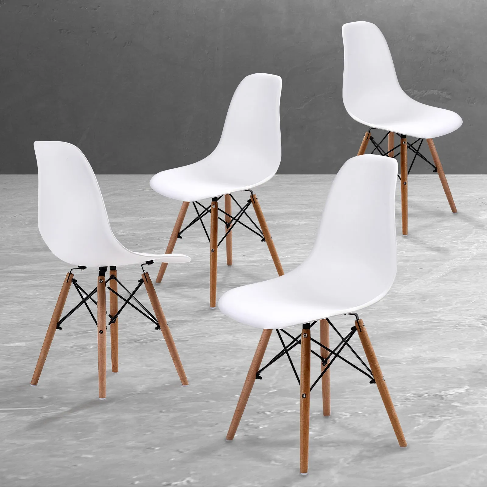 Durable White Retro Dining Chairs Set of 4 with Beech Legs