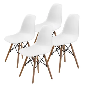 Durable White Retro Dining Chairs Set of 4 with Beech Legs