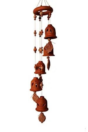 ESVAR STONECRAFT Terracotta Natural Colour Ring Design Wind Chain of (Five Bell) with Great Melodious Sound 60CM Long