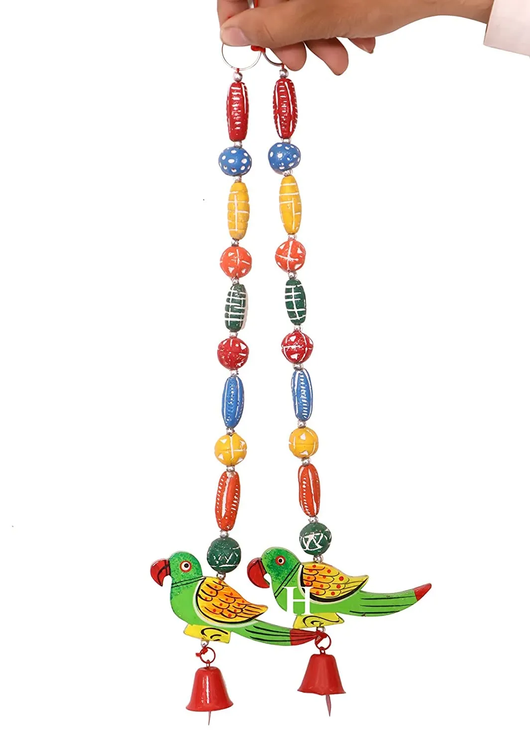 Eversky01 Handicraft Home Decorative Wood Parrot Hanging Cum Outdoor Garden 1 Bells Wind Chime (Multi Colour) Set of 2 Pieces