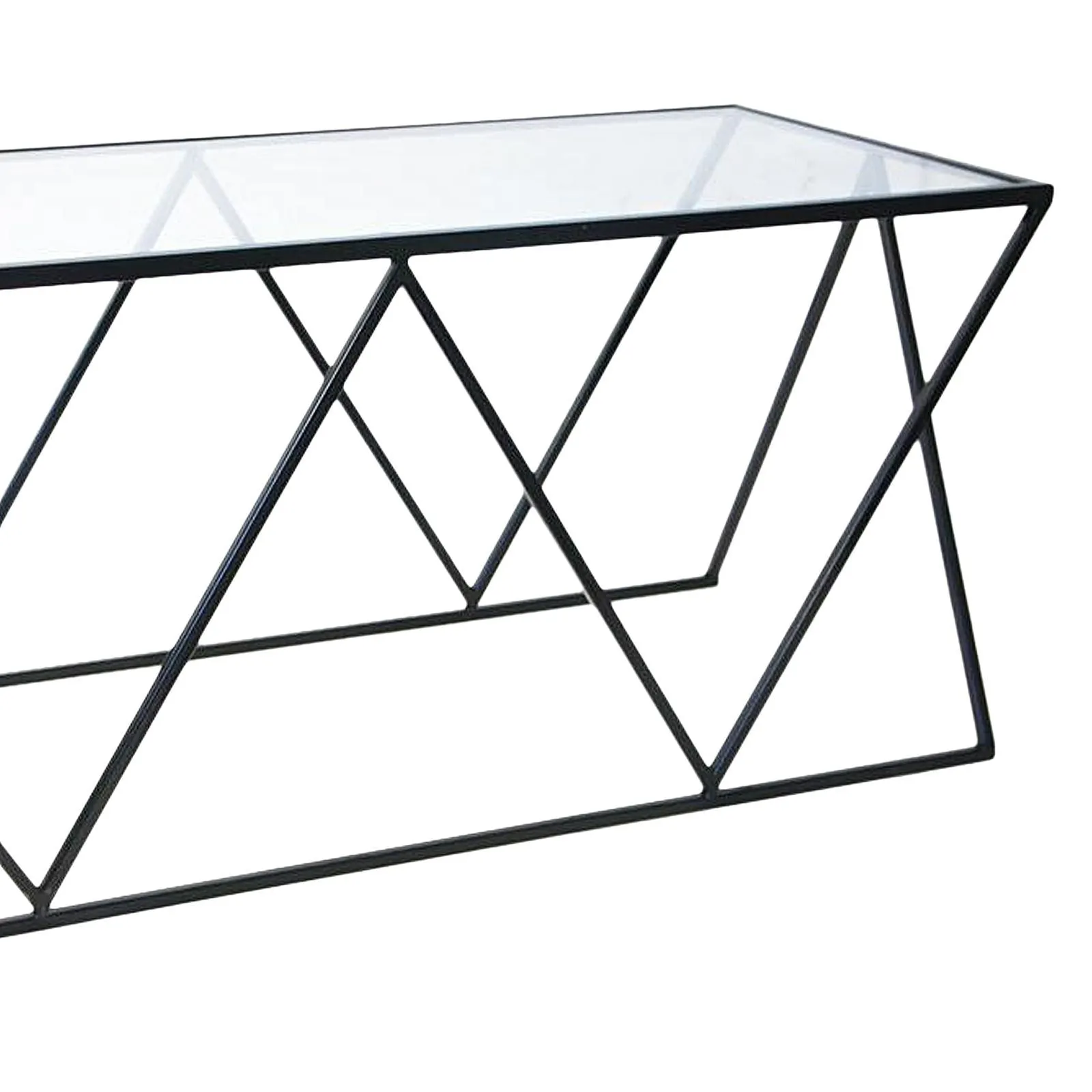 Geometric Metal Coffee Table With Glass Top