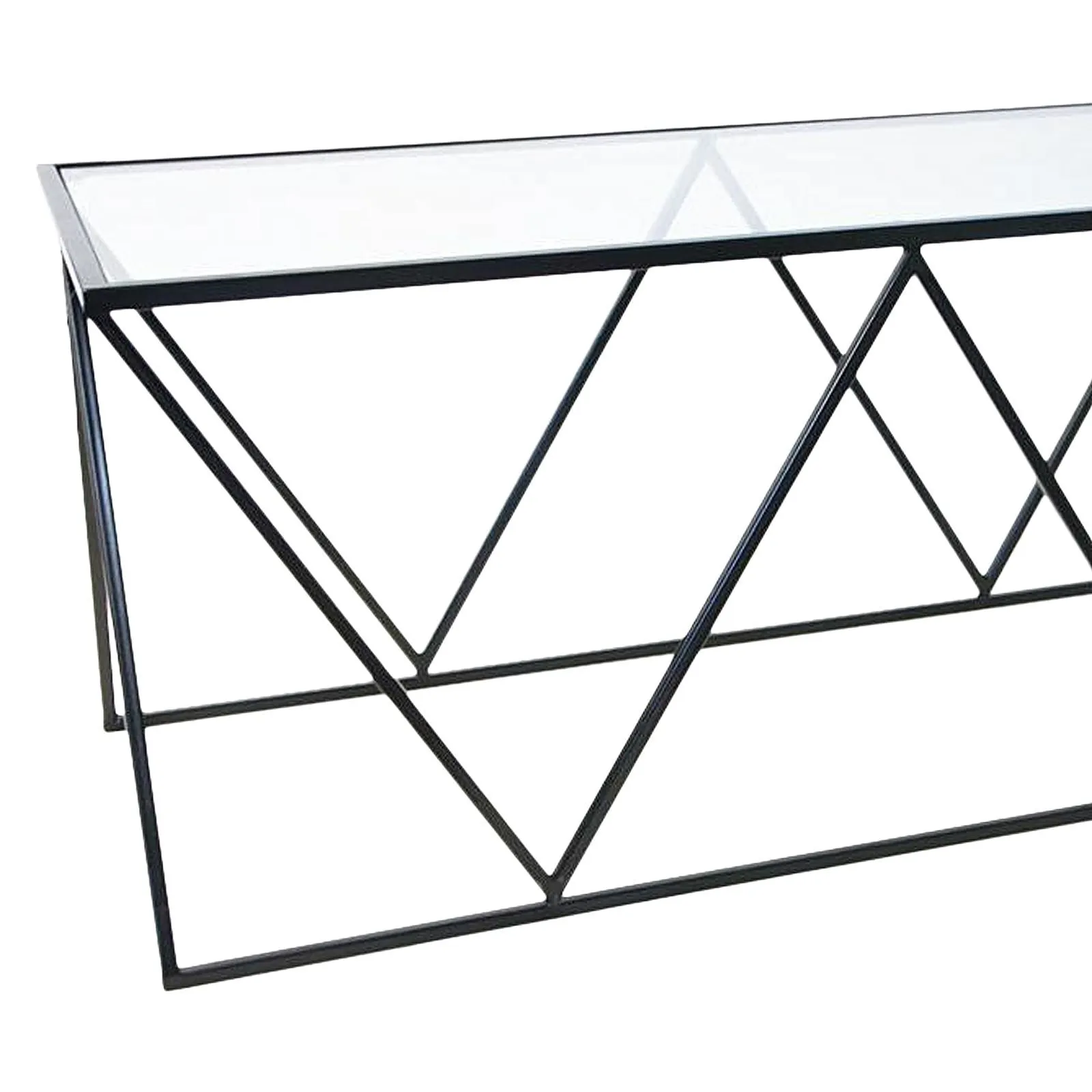 Geometric Metal Coffee Table With Glass Top