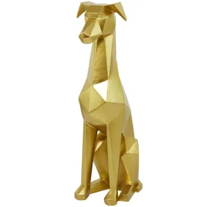 Gold Polystone Dog Cubist Sculpture - 9" X 11" X 30"