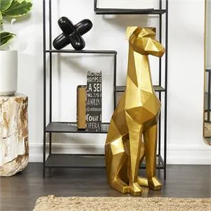 Gold Polystone Dog Cubist Sculpture - 9" X 11" X 30"