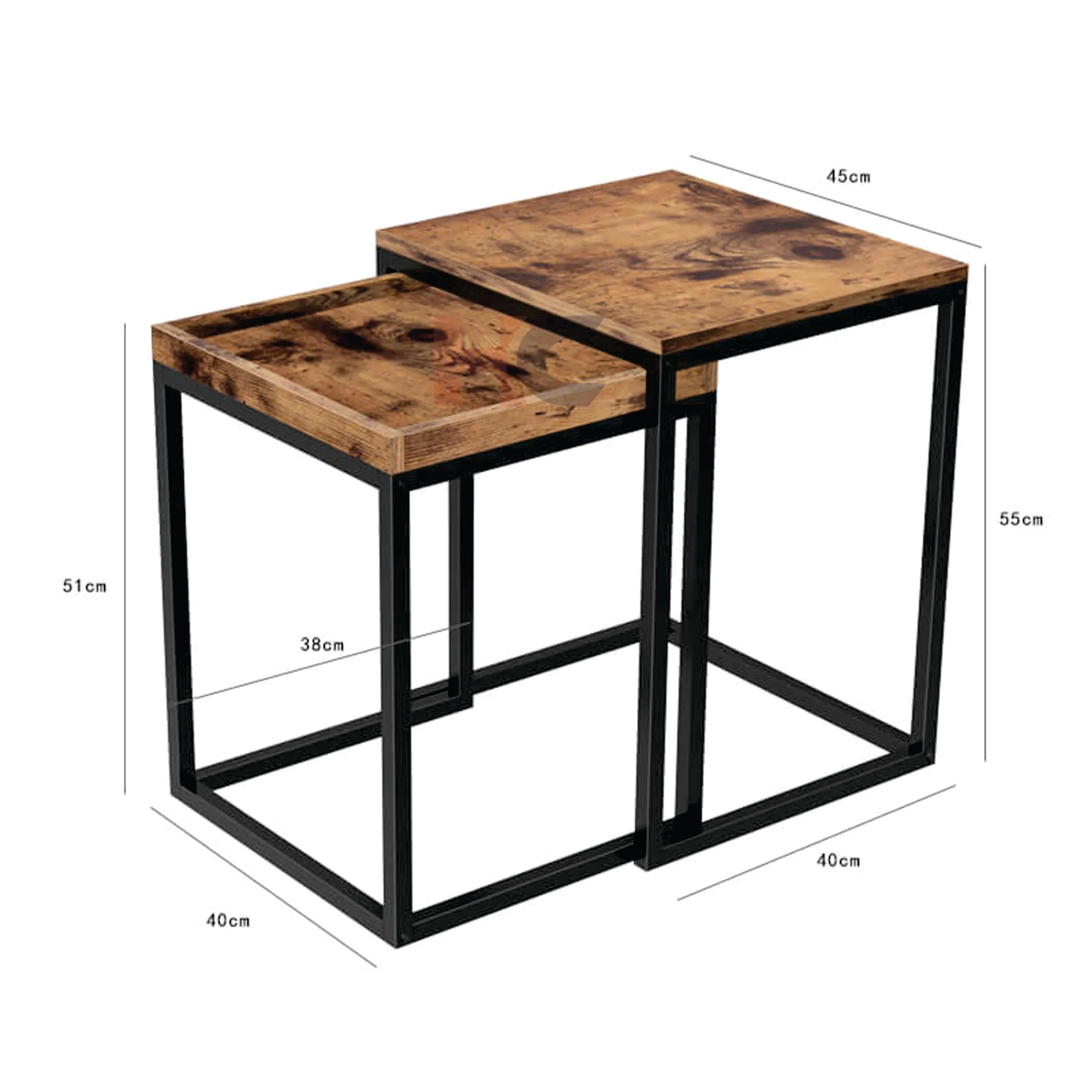 Hamdan Nesting Coffee Tables Set for Living Room Modern Wood Solid Pine Tables Sofa Side Nest of Tables-Black Brown