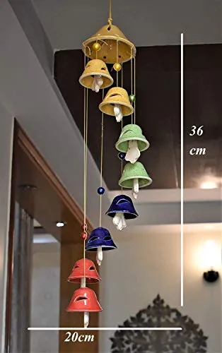 HC THE CRAFTS Ceramic Wall and Décor 8 Bells Decorative Windchimes with Great Sound (Ceramic Windchime Pack of 1)